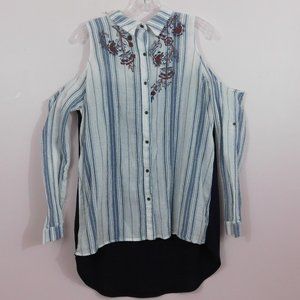 Striped Cold-Shoulder Button Down Shirt